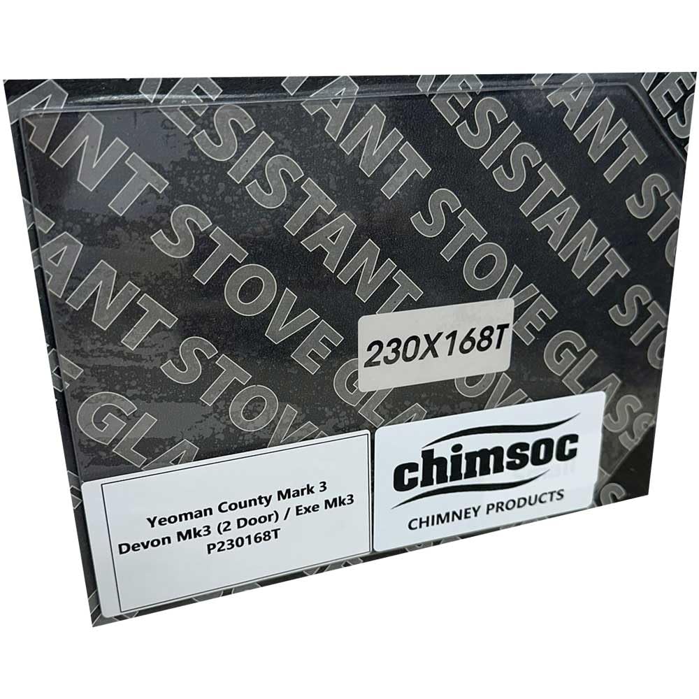 Chimsoc Replacement Stove Glass - Yeoman County Mk 3 / Exe Mk 3 / Devon Mk 3 (2 Door) (230mm x 168mm Cut Corners)
