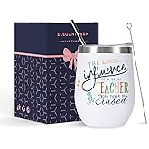ELEGANTPARK Teacher Tumbler Teacher Gifts for Women Men Appreciation Week Thank you Birthday Valentines Graduation New Year Christmas Gifts Wine Tumbler with Lid and Straw White 12 OZ