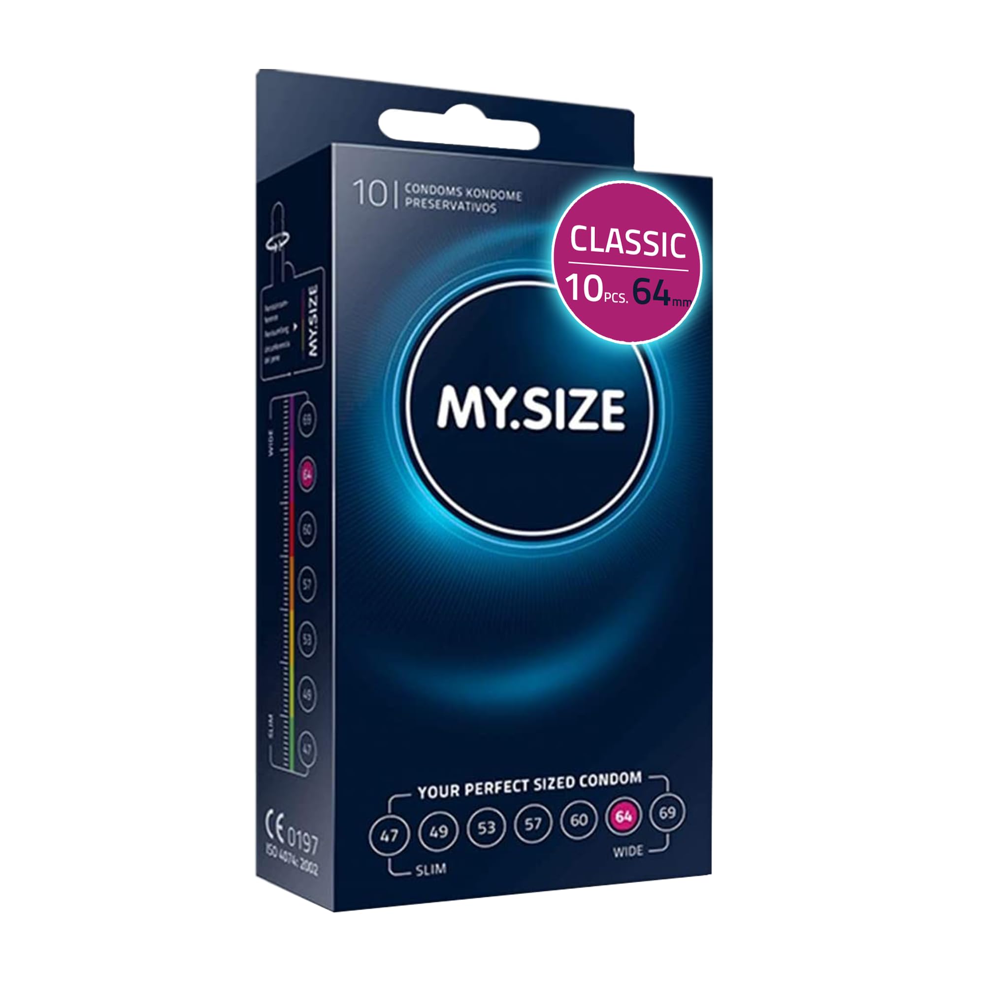 MY.SIZE Classic Condoms Size 6 I 64 mm Width I 10 Pieces Standard Pack I Premium Kondoms Extra Thin I Condom True to Touch Gossamer I Thin 0.07 mm wall Thickness I Vegan I Condoms for Men