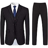 Mens 3 Piece Suit Formal Pinstripe Slim Fit Notched Lapel Dress Blazer Vest Trousers Set