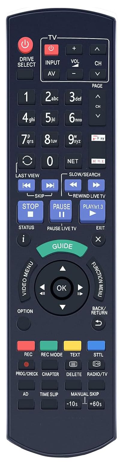 N2QAYB001058 Universal Remote Control Compatible for Panasonic DMR-HWT150 DMRHWT150 DMR-HWT250 DMR-PWT550 DMR-PWT655 DMR-BWT850 Blu-ray Disc Player Controller