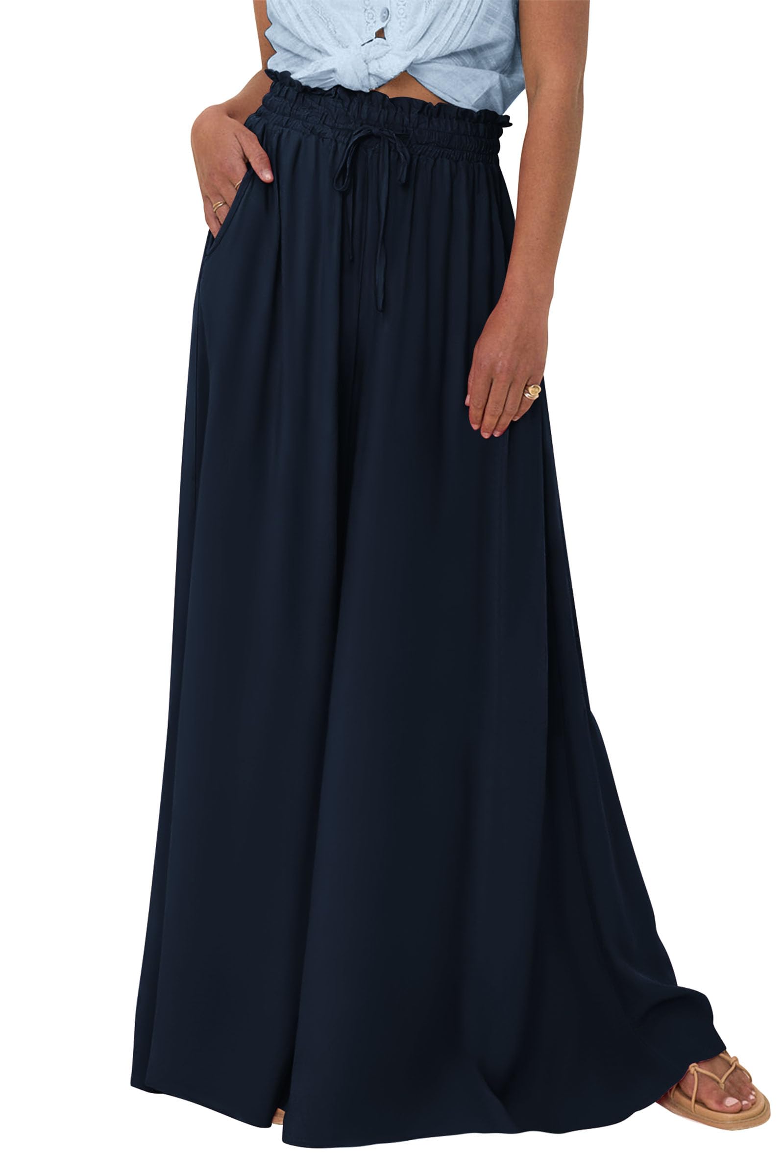 Summer Garden Botanical Print Smocked Waist Wide Leg Palazzo Pants
