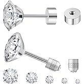 5 Pairs Flat Back Stud Earrings for Women, Trendy Cartilage Earring, Hypoallergenic Titanium Earrings Set, Cubic Zirconia Flatback Ear Rings Non Tarnish