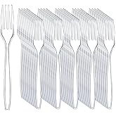 100 Count Extra Heavy Duty Disposable Clear Plastic Forks,BPA-Free,Heat Resistant,Premium Durable Plastic Cutlery for Parties, Picnics, Big Event, Daily Use