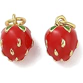 LiQunSweet 10 pcs Red Strawberry Brass Enamel Charms Sweet Imitation Fruit Charms for DIY Jewelry Bracelet Necklace Earring Crafts Bag Keychain Decor