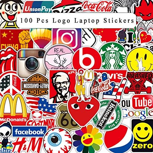 No-Duplicate Logo Stickers 100Pcs, Brand Laptop Stickers for Waterproof Vinyl Water Bottle Computer Notebook Car Skateboard Motorcycle Bicycle Luggage Guitar Bike Decal