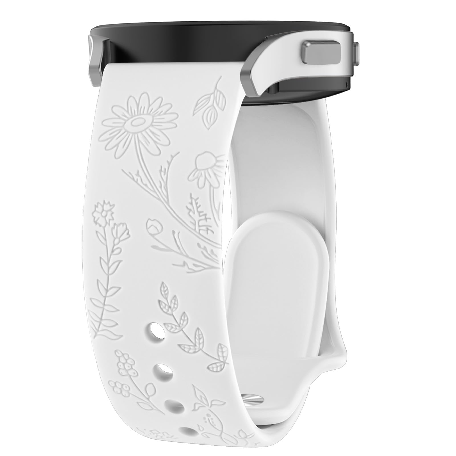 Flower Pattern Strap for Garmin Vivoactive 5/3/3, Venu, Venu 2 - 20mm Silicone Fashionable Replacement Straps (White) - Men & Women
