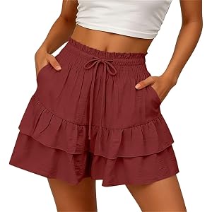 Nantdog Skorts for Women Ruffled Tiered Pleated Mini Skirts Summer Casual High Waist Flowy Loose Tennis Golf Clothes
