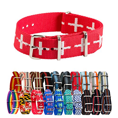 Clockwork Synergy Classic NATO - 22mm Red & White Cross Nylon NATO Watch Strap Band