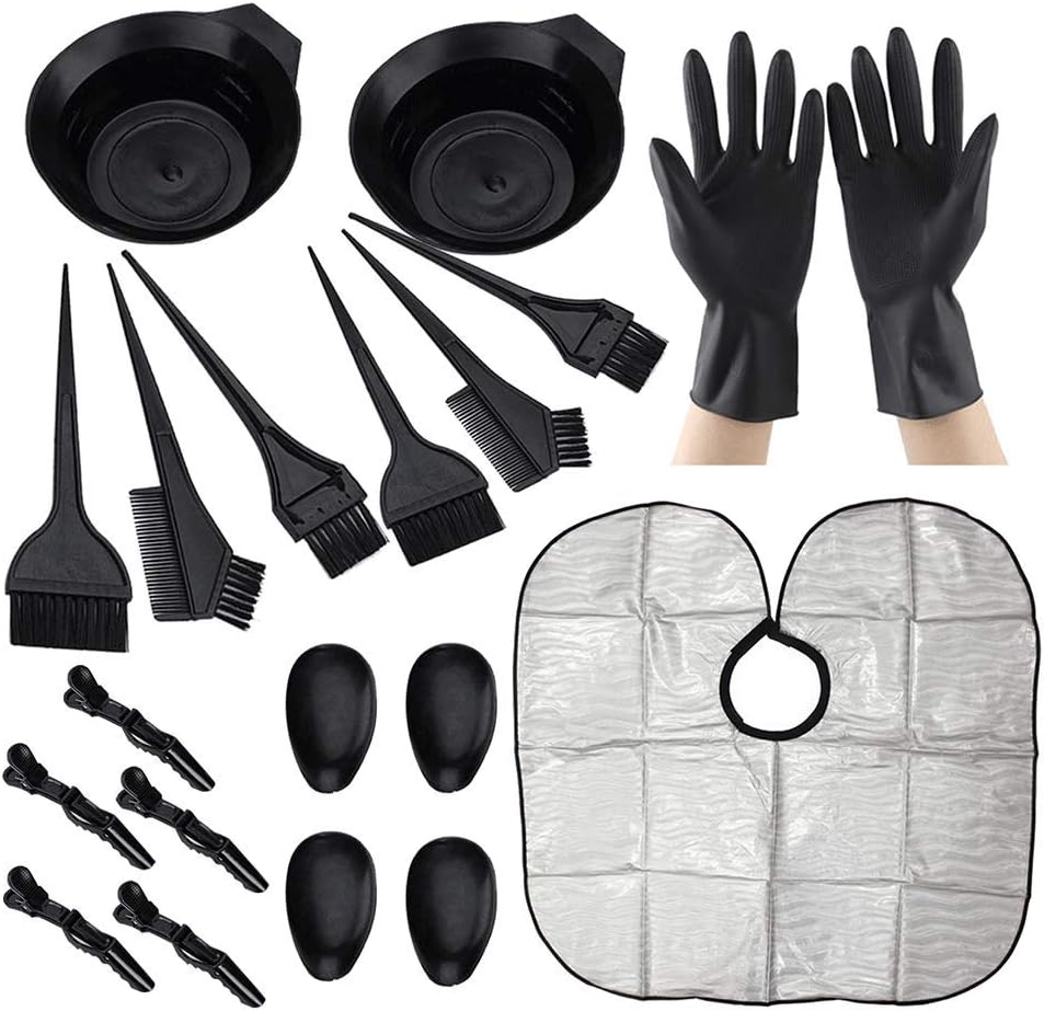 18 Pack Hair Dye Coloring Kit, Hair Coloring Set Coloring Brushes Bowl Hair Salon Cape Ear Caps Gloves Hair Crocodile Clip Salon Hair Color Dye Tint Tool