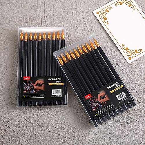 Scratch Color Pen Dual Tip/Scratch Paper Stick Stylus Tools for Art Paper Painting/Expert Edition/Black & Gold Design / 10 Pieces - Thumbnail 4