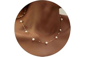 VRIUA Pearl Necklaces for Women - 14k Gold Plated Dainty Gold Pearl Necklace Simple Everyday Minimalist Necklaces for Women