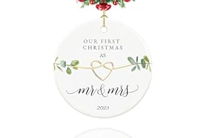 ZCAIGOO HOME First Christmas Married Ornament 2023, Our First Christmas as Mr and Mrs Gifts, Just Married Gifts, 2.9" Ceramic Newlyweds Christmas Ornament 2023