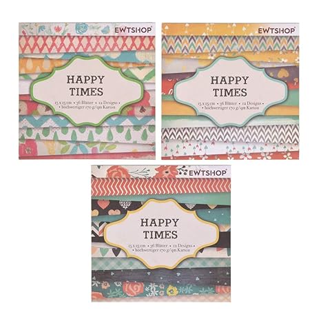 ewtshop® 3 x Motivblock mit je 36 Blättern, Designpapier, Bastelpapier, Dekorpapier, 108 Blätter, 36 Designs