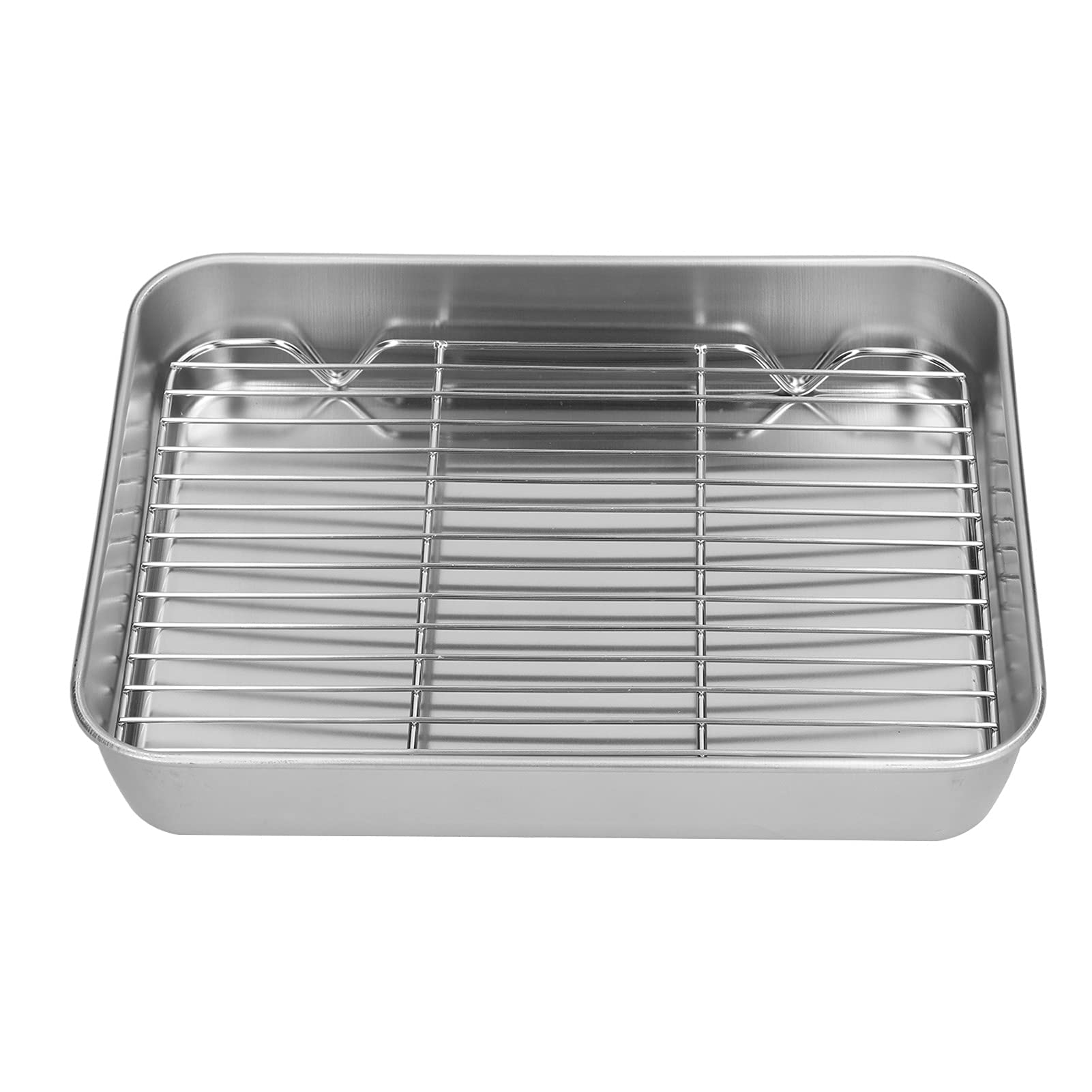 Meat Roasting Pan Stainless Steel Roasting Pan with Rack, Rectangular Roasting Tin for Cooking Baking (23.5 * 17.5 * 5CM)