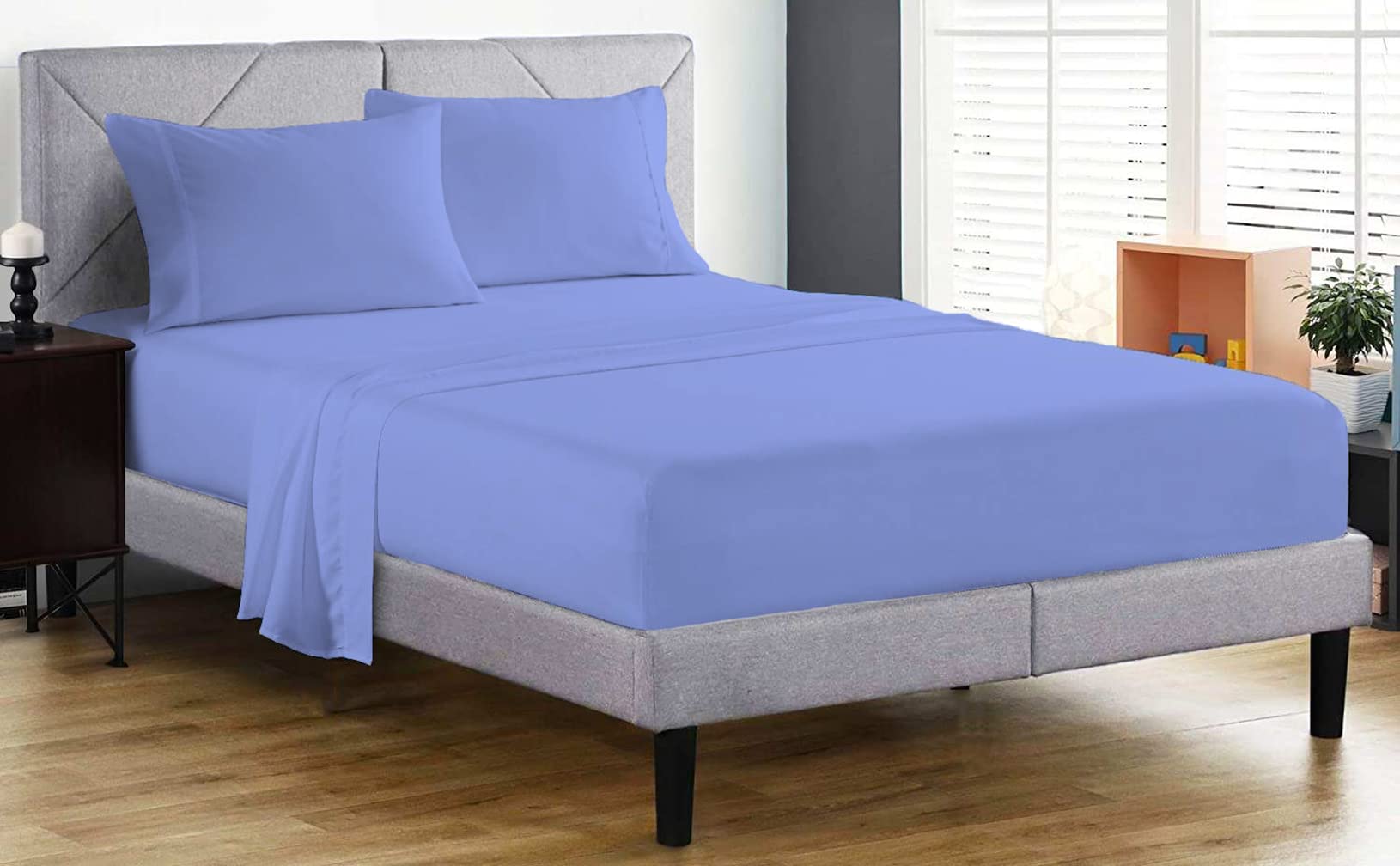 Fitted Sheet 100% Egyptian Cotton 200 Thread Count 25cm Deep Fitted Bed Sheet Hotel Quality Soft & Crisp Cotton Bedding Set (Blue, Super King)