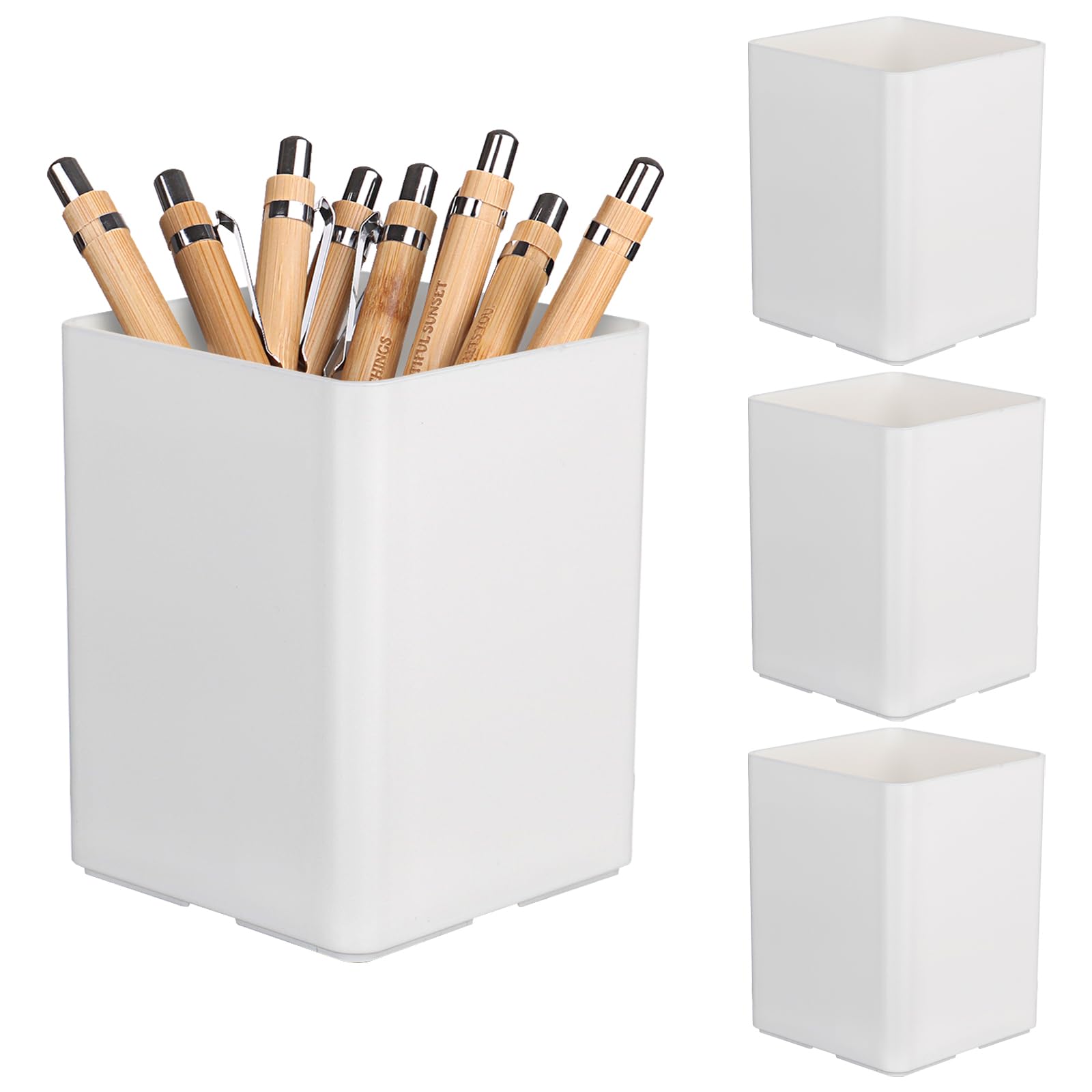 HAOWANWW 4 Pcs Pen Holder for Desk Pencil Holder White Pen Pot Square Plastic Pencil Organizer Pen Cup Makeup Brush Storage Organizer Waterproof Multifunctional for School Home Office Supplies