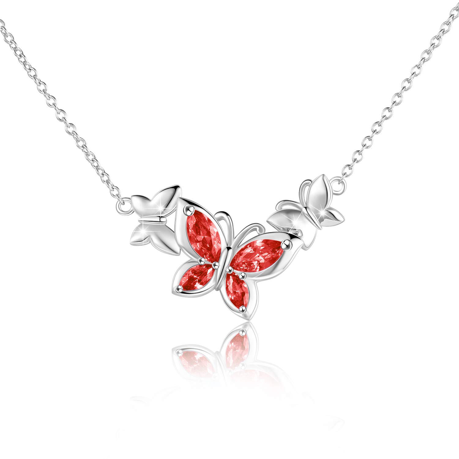 WINNICACA Butterfly Red Crystal Necklace Sterling Silver July Birthstone Pendant Jewellery Gifts for Women Teens Birthday — image 1