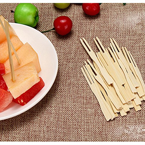 500 Pcs Wooden Cocktail Fork Sticks,3.5 Inch Bamboo Skewers With Two Prong Sharp Perfect For Parties,Buffets,Food Tastings etc By DINGJIN - Thumbnail 7