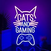 RuCvixkt Cats and Gaming Neon Sign,Gaming Cat Neon Light Signs for Game Room Wall Decor, Cool Gamer Lights for Bedroom Art Decor,LED USB Power Light Sign for Boys and Girls Birthday Gift