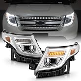 KEEKPO - For 2011-2015 Ford Explorer Halogen Upgrade Chrome LED Sequentail Signal Projector Headlights Pair Left+Right