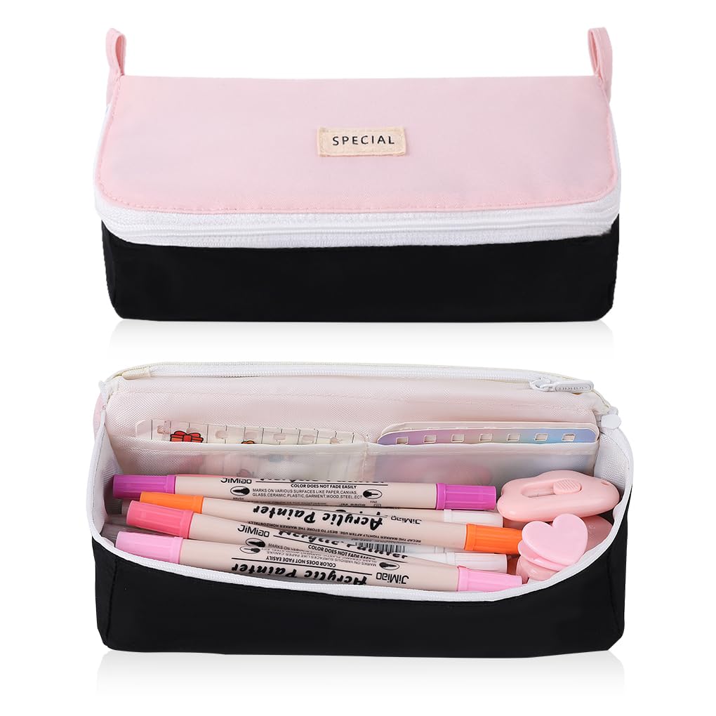 Oyachic Wide Open Pencil Case Flip-Top Large Pencil Pouch Pen Holder Bag Office Stationery Asthetic Supply Organizer Marker Zipper for Adults (Pink) — image 1