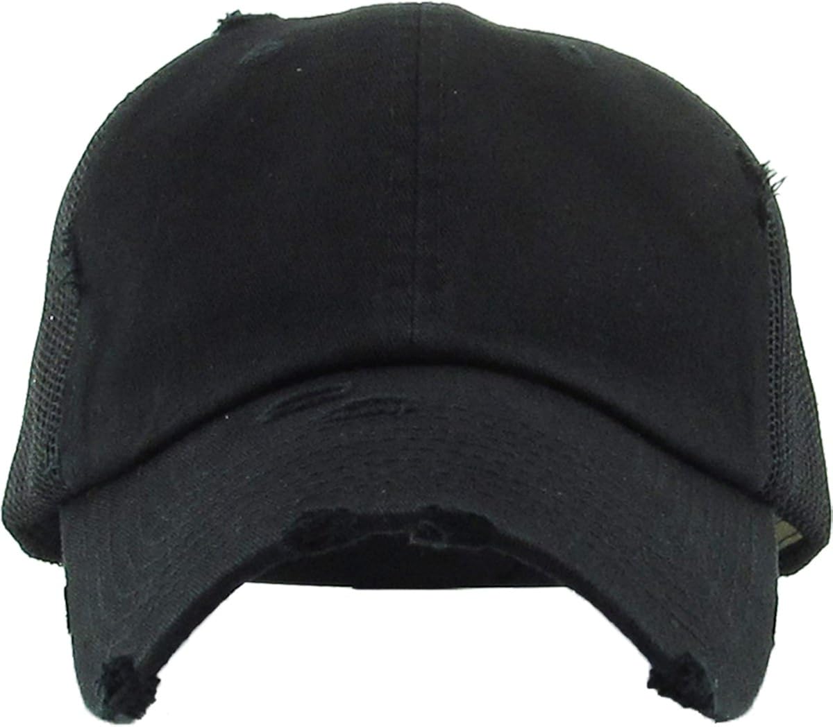 KBETHOS Vintage Washed Distressed Cotton Dad Hat Baseball Cap Adjustable Polo Trucker Unisex Style Headwear (Vintage) Black Adjustable: Clothing