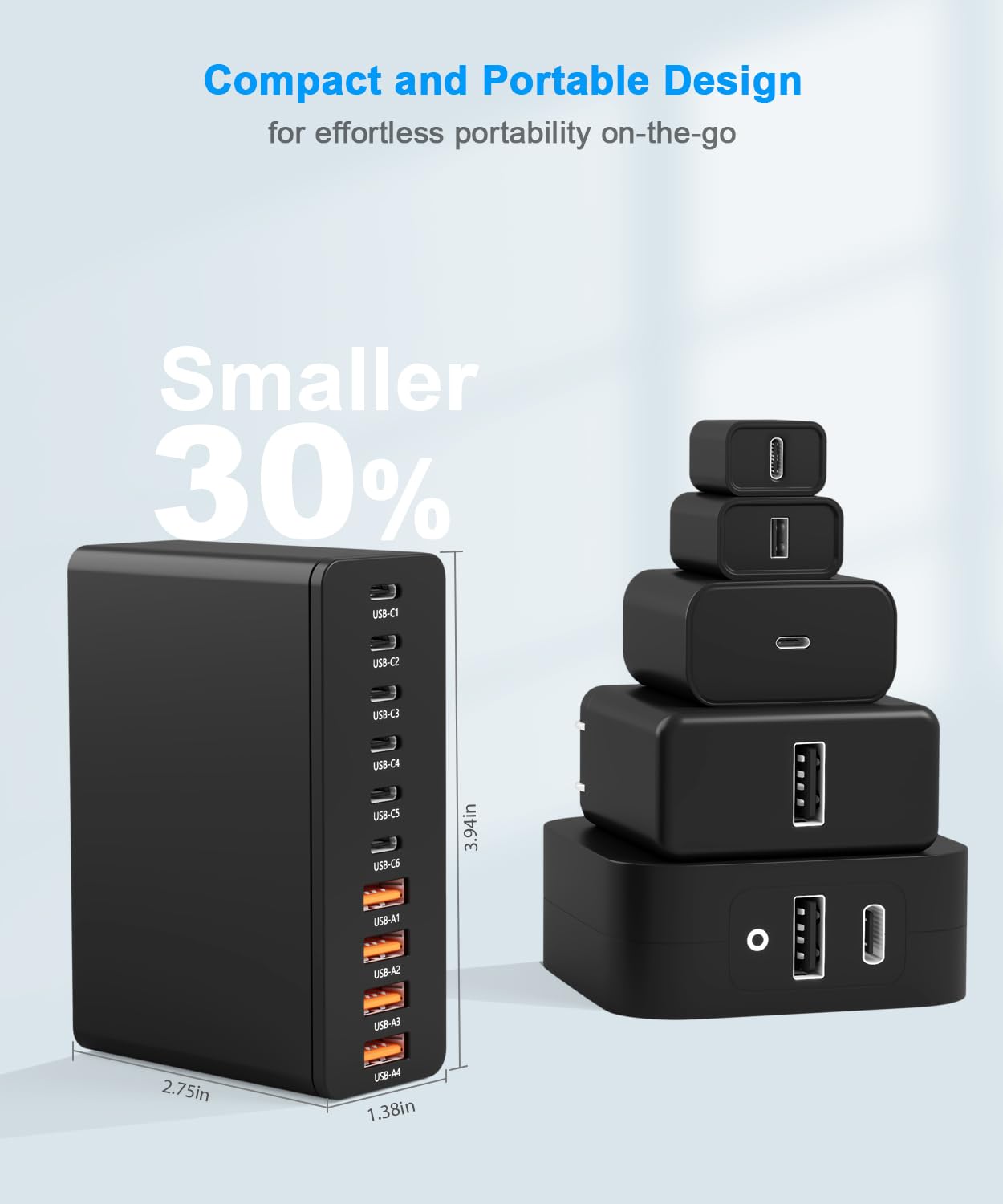 USB C Charging Station 10 Port with 4 USB Cables, 200W GaN Type C Charger Block, Wall Charger Power Strip Adapter Plug for iPad iPhone17 16 15 14 13 12 Pro Max Pixel Note Galaxy