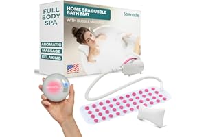 SereneLife Bubble Bath Mat - Portable Spa Bubble Bath Massager with Waterproof Bath Light & Pillow, Adjustable Bubble Intensity, Easy Button Control, Remote Control (Pink)