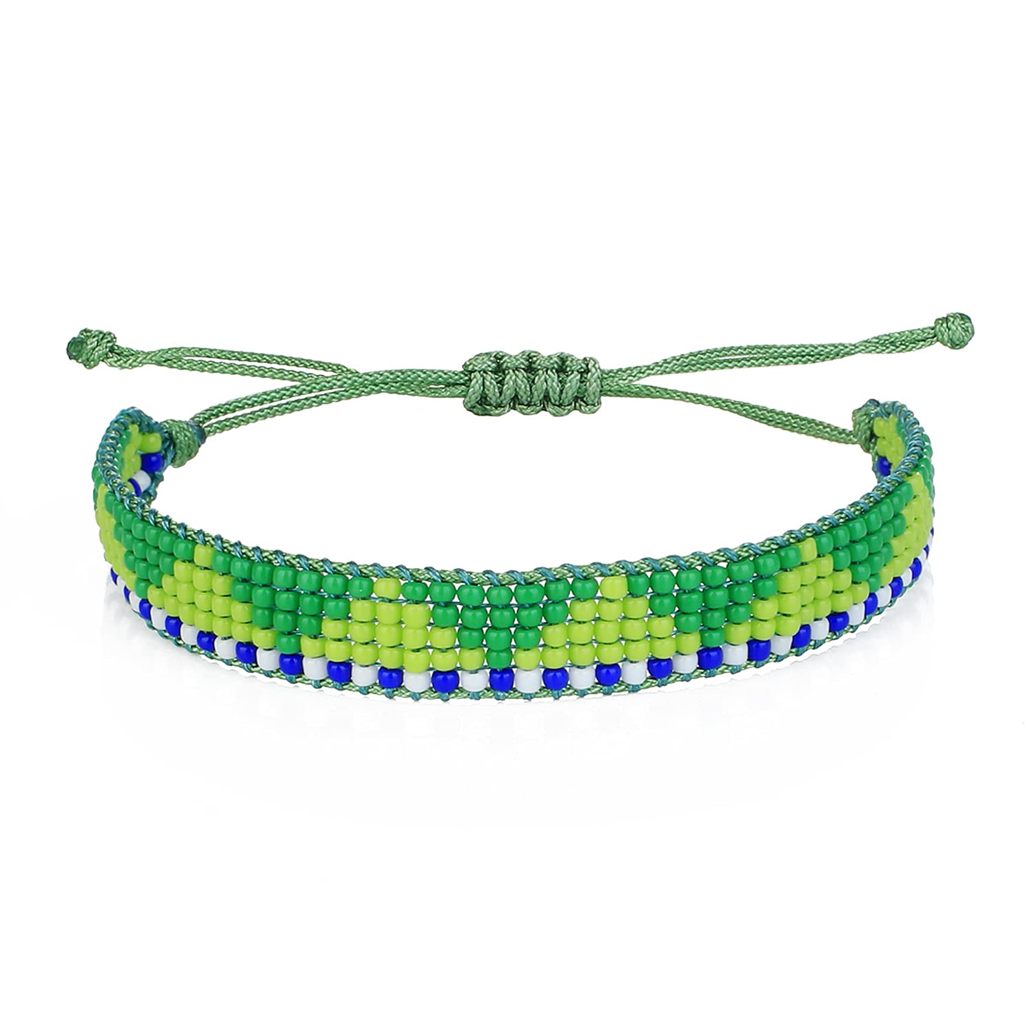 C·QUAN CHI Miyuki Green Seed Bead Bracelet Tree Bracelet Adjustable Braided Bracelets Cuff Bangles