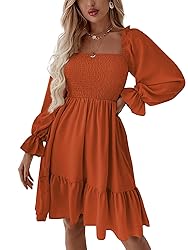 LYANER Women's Long Puff Sleeve Square Neck Shirred