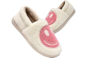 COVS Kids Smile Face Slippers for Boys Girls, Cute Plush Fuzzy Toddler Infant Happy Face Slippers, Indoor Outdoor Non-slip Robber Sole with Memory Foam Warm Pillow House Shoes
