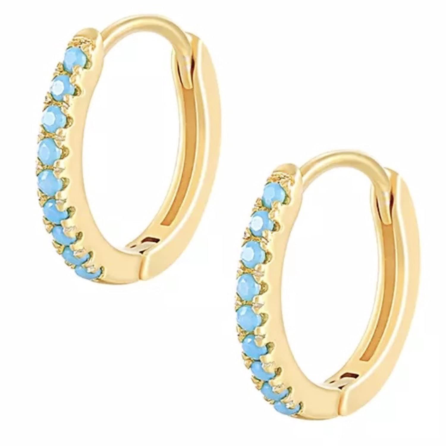 AT Jewellery - Blue Turquoise, 14k Gold Filled Huggie Hoop Earrings