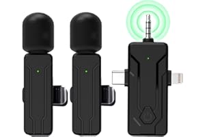 CYHTSHFZ Mini Microphone for iPhone, Android, Camera, iPad, PC, 3 in 1 Professional Wireless Lavalier Microphone with Intelligent Noise Reduction for Video Recording, Vlog, TikTok,Live Stream （2 Pcs）