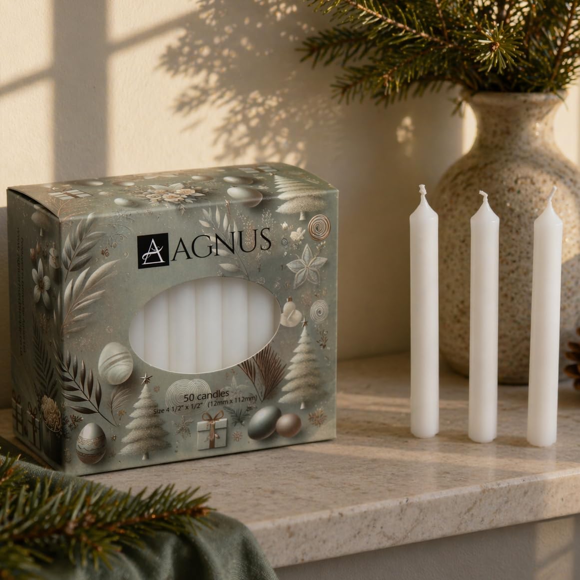 Box of 50 White Christingle Candles 4.5'' Chime Christmas Candles for Christingle, Tree Candles, Pyramid, Festive Decor, Advent Celebrations, and Special