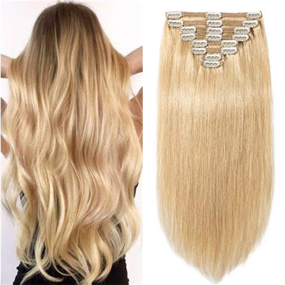 Clip in Extensions Echthaar Haarverlängerung Haarteil Doppelt 8 Teile hitzebeständig glatt Clip in Extensions Echthaar Haarverlängerung Haarteil Doppelt 8 Teile hitzebeständig glatt