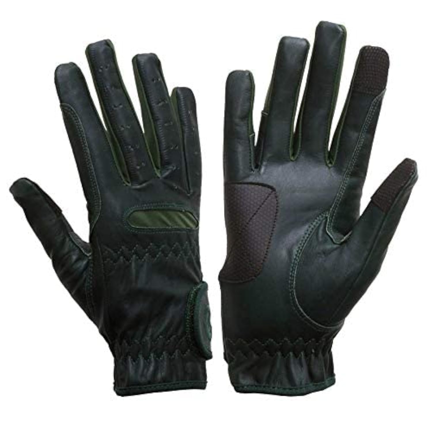 eGlove EQUEST GRIP PRO Leather Touchscreen Horse Riding Gloves (Dark Green, X-Large) — image 1
