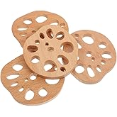 SOLUSTRE 4Pcs Wooden Cup Coasters 3.74X3.34In Insulated Drink Coasters with Unique Lotus Root Design Rustic Handmade Coaster Set for Tea Time Home Decor