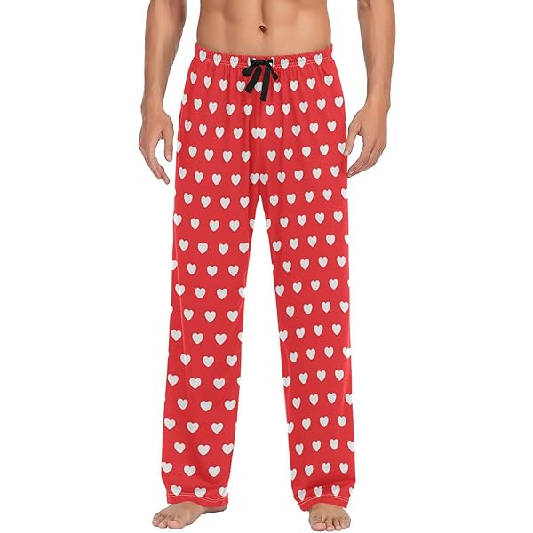 Red White Hearts Pajama Pants Mens Lounge Pants Super Soft Pajama