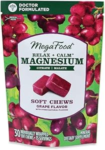 MegaFood, Relax + Calm Magnesium Soft Chews, Grape Flavor, 30 Chews