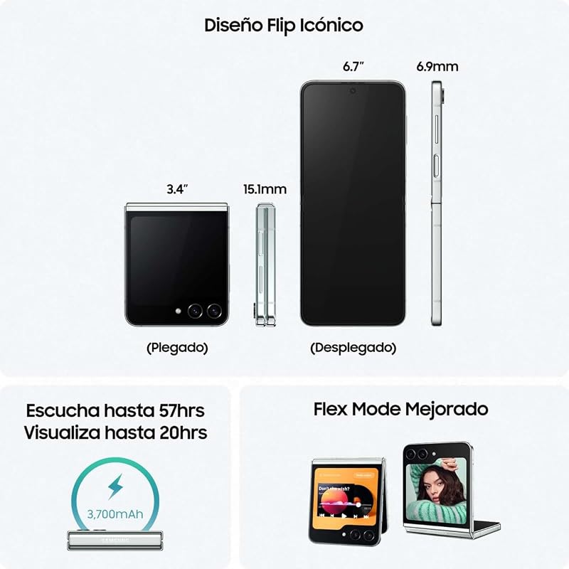 Galaxy Z Flip5, 512 GB + Cargador 45W - Teléfono Móvil Plegable con IA, Smartphone Android Libre, 8GB de RAM, Diseño Plegable, Gris (Versión Española) — foto 6 de 8