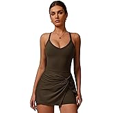 ABOCIW Women Tennis Dress with Built-in Bra and Shorts V Neck Twist Front Athletic Dress Backless Workout Golf Dresses