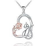 Jemplestic Love Heart Pendant Necklace 925 Sterling Silver Cat Rose Butterfly Fine Necklace Animal Heart Jewelry for Birthday