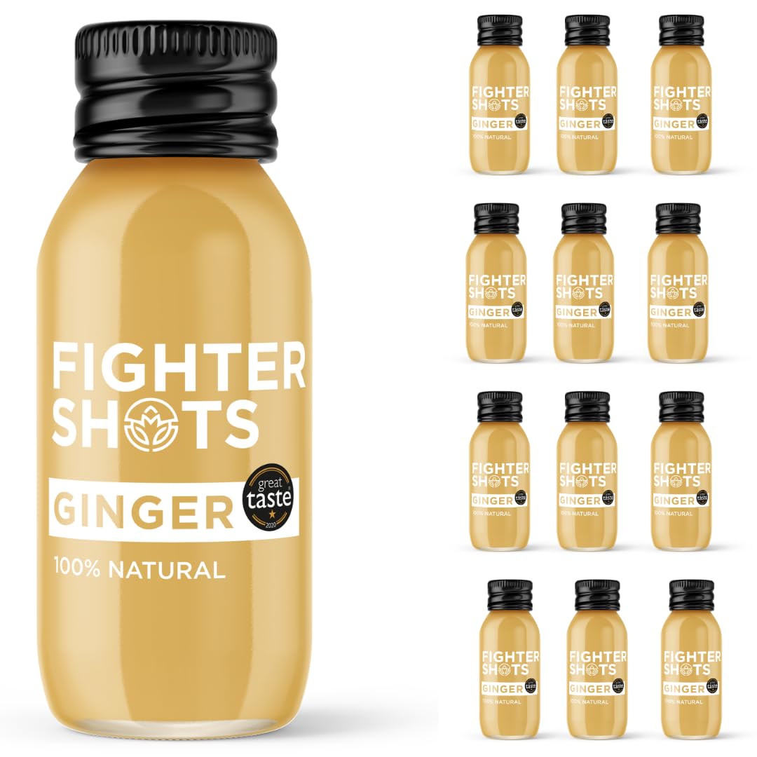 Fighter Shots Ginger Shots (12x60ml) | Award Winning Fresh & Fiery Ginger Shots | 27g of Cold Pressed, Fresh Root for Immune Support | Boosts Energy | Natural | A Perfect Pick Me Up