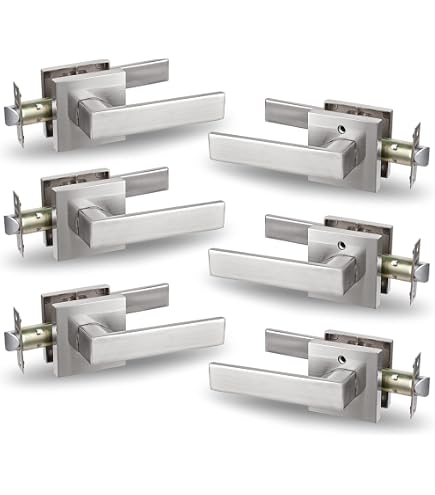 BESTTEN – Lot de 3 leviers de porte carrés et robustes en nickel satiné (pas en alliage d'aluminium) - Poignée de porte de placard contemporaine de la série Monaco - Serrure de BESTTEN – Lot de 3 leviers de porte carrés et robustes en nickel satiné (pas en alliage d'aluminium) - Poignée de porte de placard contemporaine de la série Monaco - Serrure de