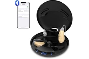 Lentorgi Bluetooth Hearing Aids, OTC Rechargeable Hearing Aids for Senior Adults with Mild to Moderate Hearing Loss, Noise Cancelling, Invisible, Comfort Fit, Power Display - Beige