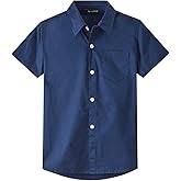 Spring&Gege Boys Cotton Dress Shirt Button Down Kids Short Sleeve Uniform Solid (2-14 Years)
