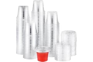 Eupako 300 Sets 1 oz Containers with Lids, Disposable Plastic Jello Shot Cups with Lids, Small Plastic Portion Cups for Condiments, Souffle, Sampling
