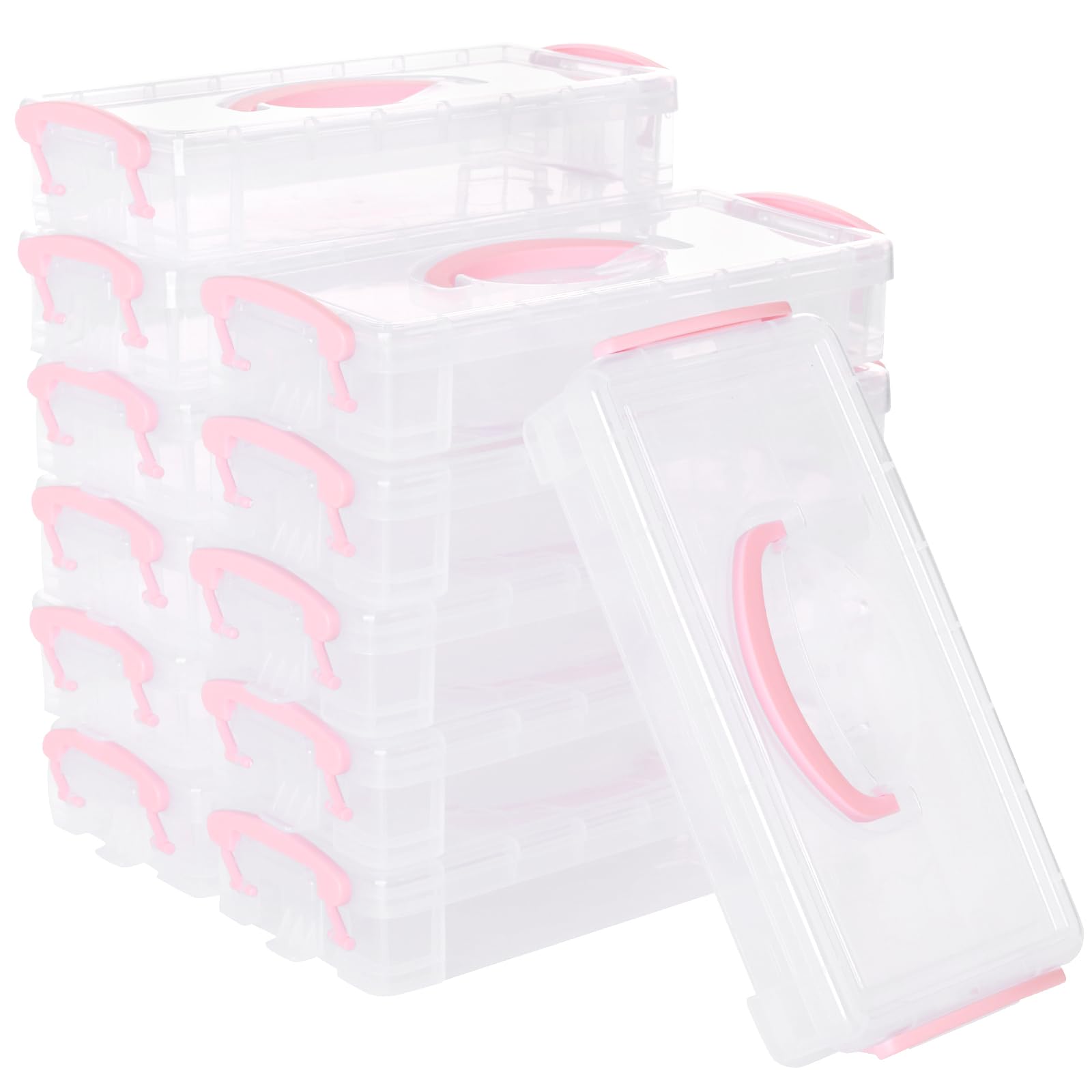 MAHIONG 12 PCS Small Stackable Storage Boxes with Lids, Pen Storage Organiser, Really Useful Box with Handles, Portable Craft Organizers for Craft, Pencil, Pen, Drawing Tools