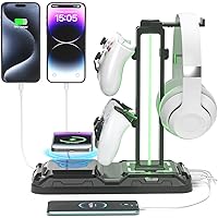 KDD RGB Headphone & Controller Stand with Wireless Charging - Rotatable Headset Stand with 9 Light Modes - Controller Holder 